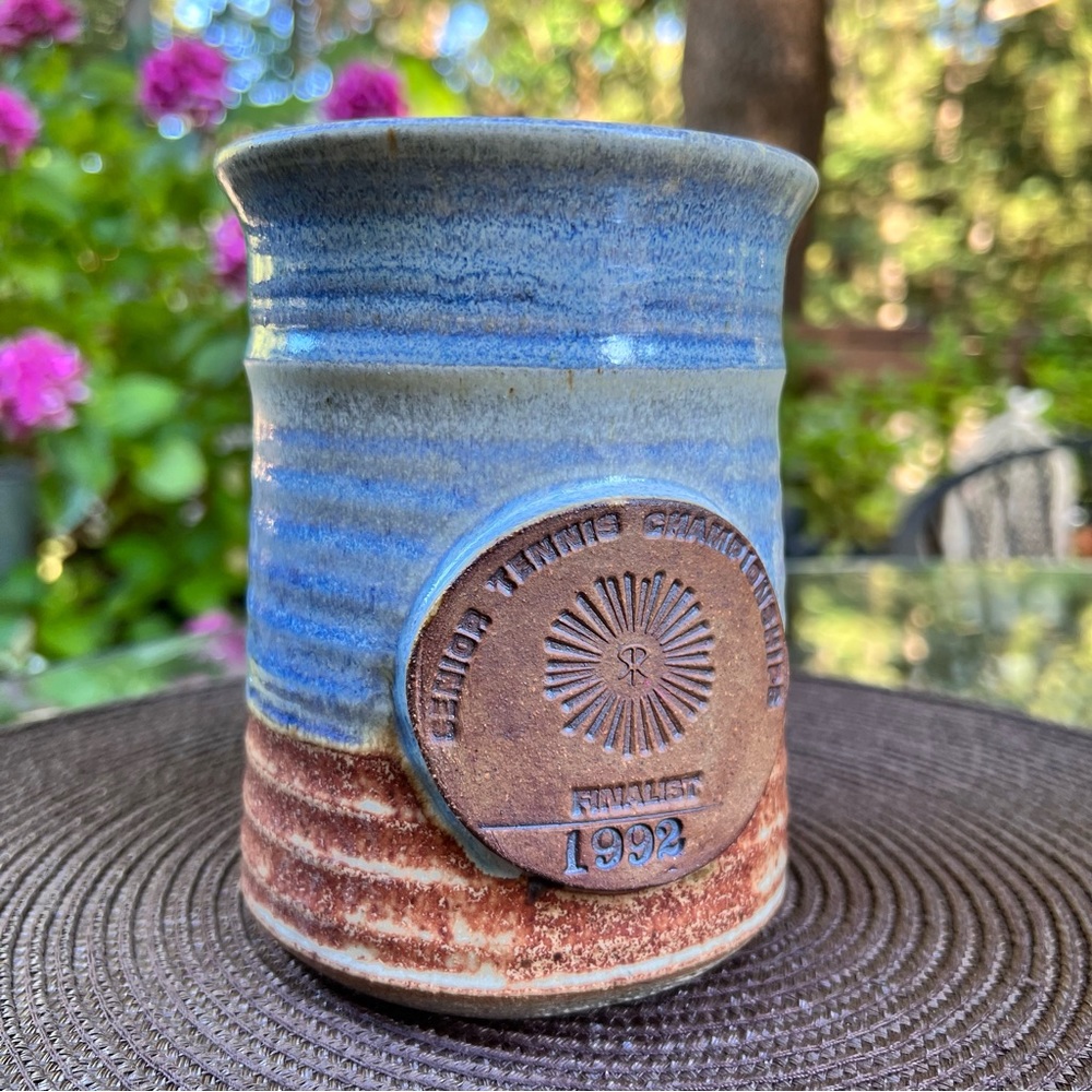 Handmade by Blue Spruce Pottery Senior Tennis Championships Finalist 1992 Mug
